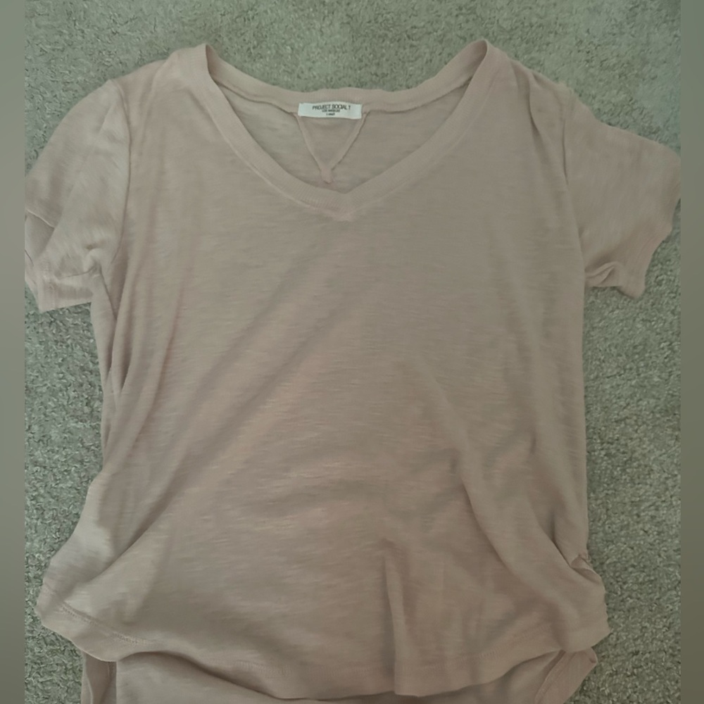 Light pink t-shirt, cute with jean shorts or jeans